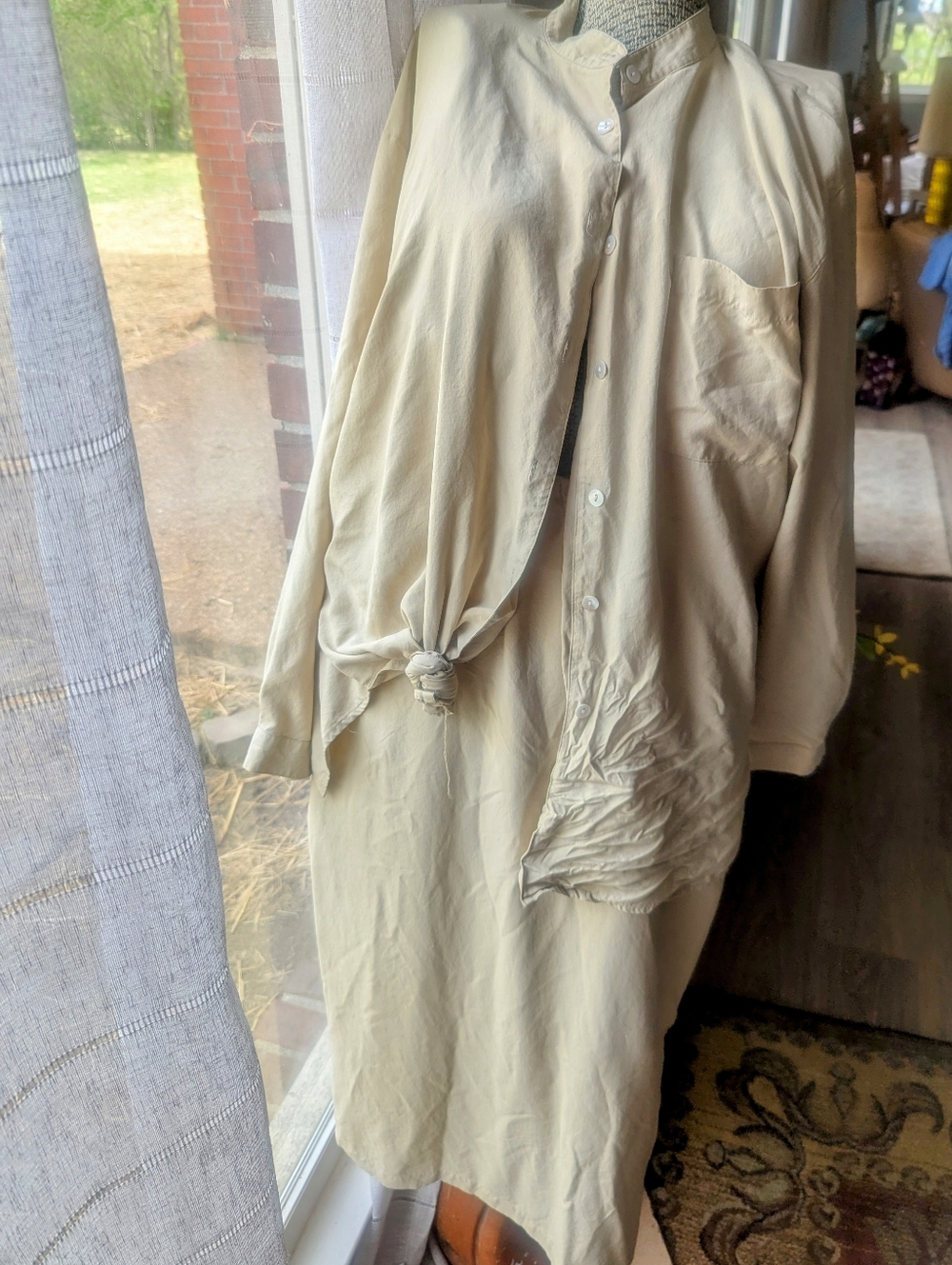 Off- White 100% Silk Shirt & Skirt Set